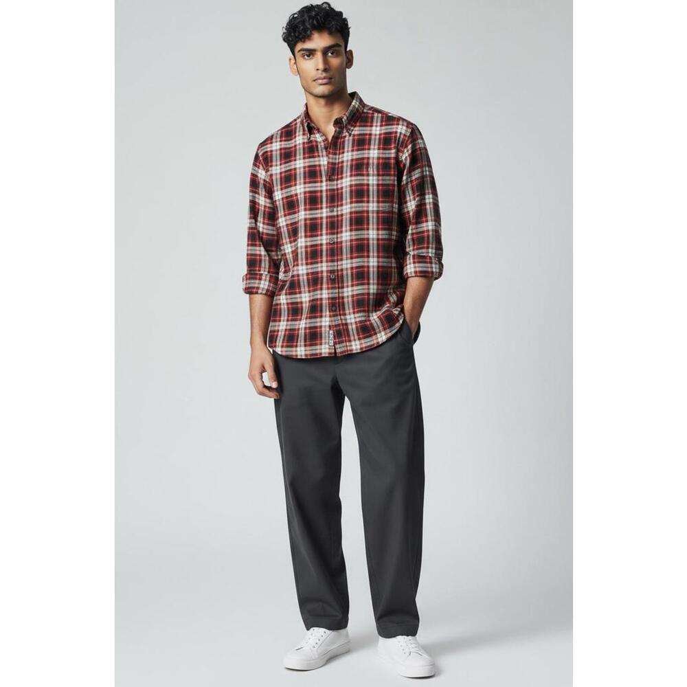 Chaps Ralph Lauren Men's Long Sleeve Red & Black Plaid Button Down, Size XL